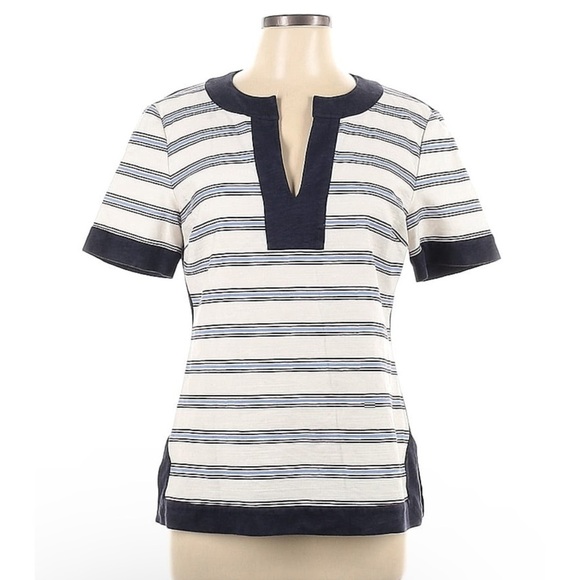 Tory Burch Stripe Navy Blue Tunic Top Medium Coastal Grandmother Old Mon… - Picture 1 of 2
